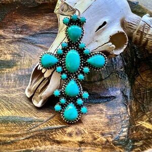925 Silver Turquoise Cluster Cross Pendant – Kingman Southwest Style